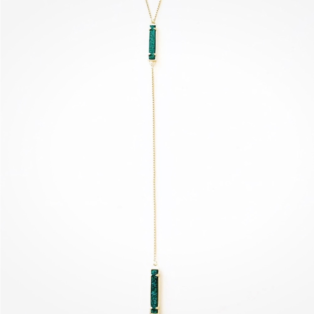 Kendra Scott Lilly Silver Y Necklace in Sage green Drusy Gold